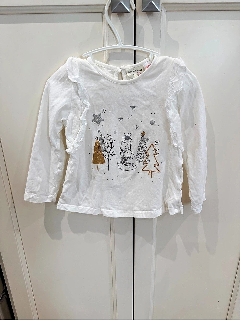 Zara Baby Girl Long Sleeve Graphic Top in White Size 2/3